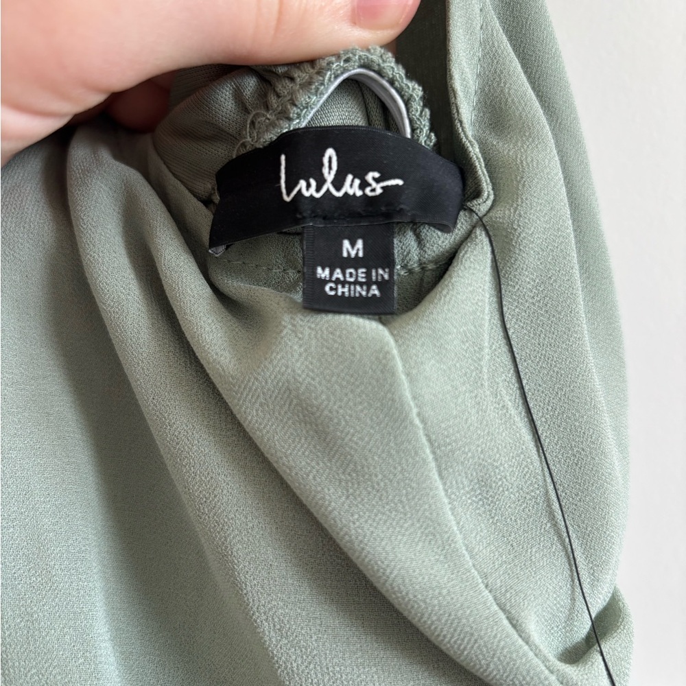 Lulu's Classic Elegance Sage Chiffon Sleeveless Mock Neck Maxi Dress - Picture 9 of 10